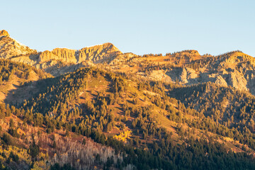 Sunset over the mountains of the Teton Range near Wilson, Wyoming south of Grand Teton National Park