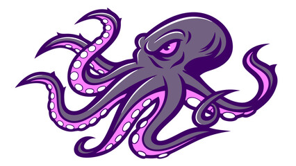 Fierce Purple Octopus with Detailed Tentacles and Angry Expression