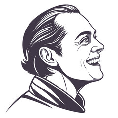 Smiling Portrait of a Man in Profile with Detailed Hair and Neckline