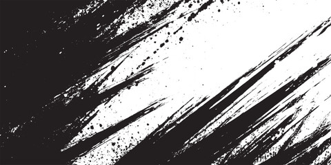 Naklejka premium Abstract Black Ink Brush Strokes and Splatters Grunge Texture Vector Background