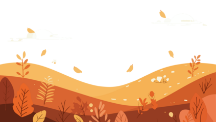 Autumn background with warm earthy tones of orange, yellow, and red, featuring simple flat design elements with png Transparent design