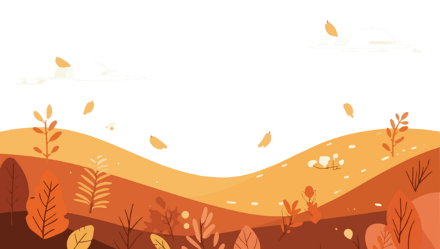 Autumn background with warm earthy tones of orange, yellow, and red, featuring simple flat design elements with png Transparent design