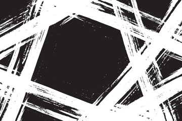 Abstract White Paint Brush Stroke Grunge Hexagon Frame on Black