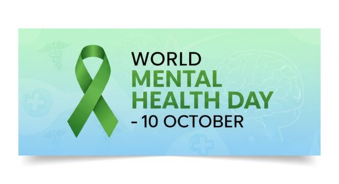 Mental health day October 10 banner with self-care and emotional balance concept