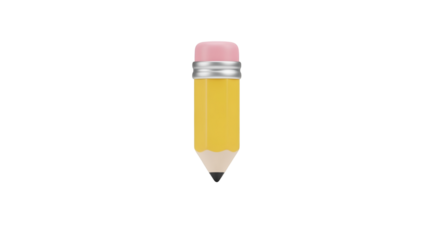 Cute Pencil Shaped Eraser with Pink Top and Yellow Body on Transparent Background