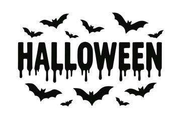 Halloween Black Text with Flying Bats Halloween Night Spooky Dark Atmosphere