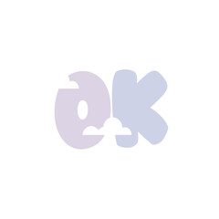 Cute OK Text with Clouds Pastel Typography Vector Illustration