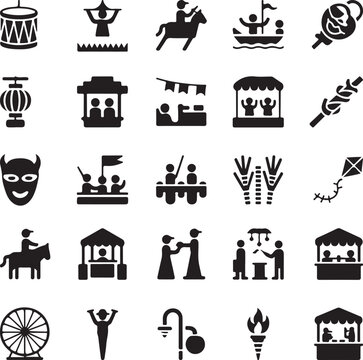 Collection of silhouette icons for festivals and fairs
