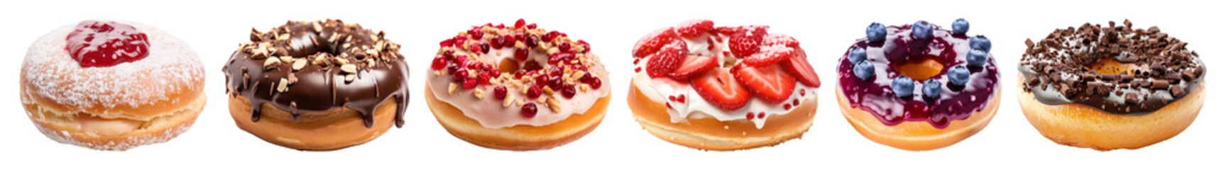 PNG Colorful assorted gourmet donuts, element set on transparent background