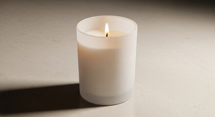 Glowing candle on simple background for home decor and relaxation