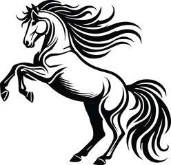 Fototapeta premium A black and white illustration of a majestic horse with flowing mane, elegant silhouette, dramatic poses, digital art, intricate details, minimalist design, high contrast, vector graphics 