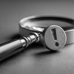 Close-up magnifying glass with exclamation mark