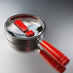 Magnifying glass focused on a red exclamation point