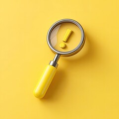 A yellow magnifying glass with an exclamation point inside, on a yellow background