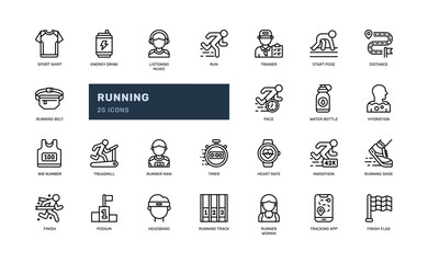 Outline running icons for sport tracker and exercise routine