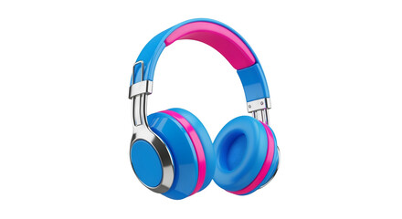 Colorful Blue Pink Headphones on Transparent Background for Music and Audio Enthusiasts