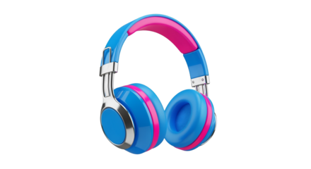 Colorful Blue Pink Headphones on Transparent Background for Music and Audio Enthusiasts