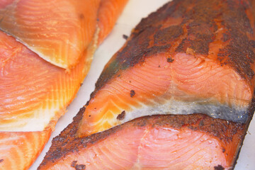 Delicious freshly cooked salmon fillets ready to serve