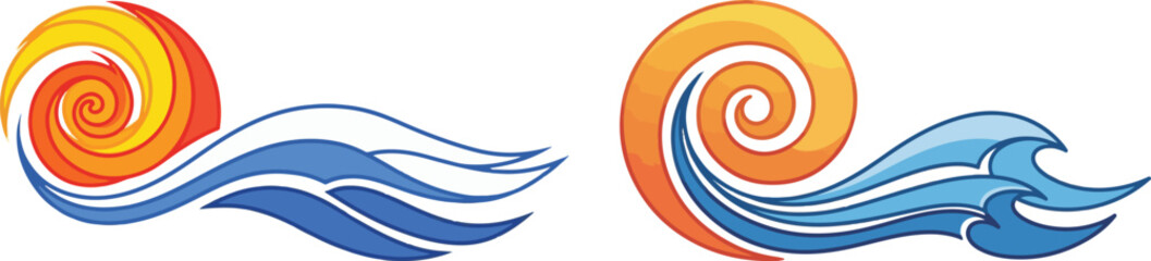 Abstract Swirling Water and Sun Illustrations