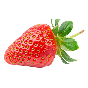 a realistic strawberry with a leaf, isolated on a white background