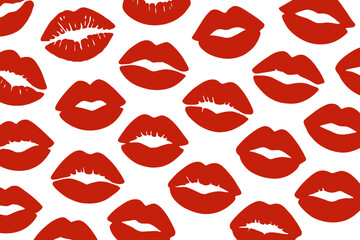 Red Lipstick Kiss Marks Pattern on Transparent Background Artistic Design