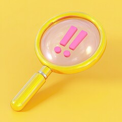 Gold magnifying glass with pink exclamation points