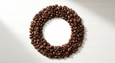 Coffee Beans Arranged in a Circle on White Background