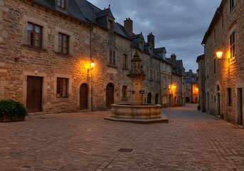 Fototapeta premium Old town street with fountain