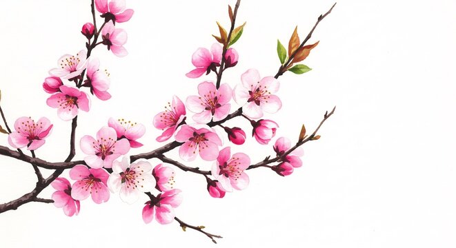Fiori di pesco rosa sbocciano delicatamente luce morbida sfondo bianco. AI Generated
