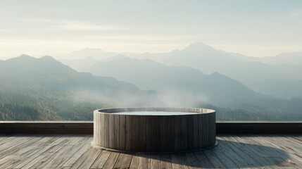Relaxing hot spring retreat overlooking mountain landscape serenity nature zen view