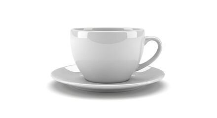 Obraz premium A clean white ceramic coffee cup and saucer on a white background, perfect for showcasing beverages and cafe themes