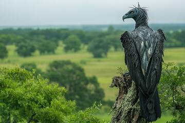 Fototapeta premium Bird perched on tree branch.