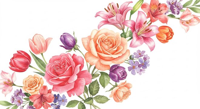 Fiori delicati acquarello stile romantico sfumature pastello. AI Generated