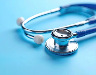 Medical Stethoscope on a Blue Surface.