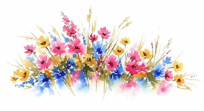 Acquerello fiori selvatici colori vivaci luce delicata sfondo bianco. AI Generated