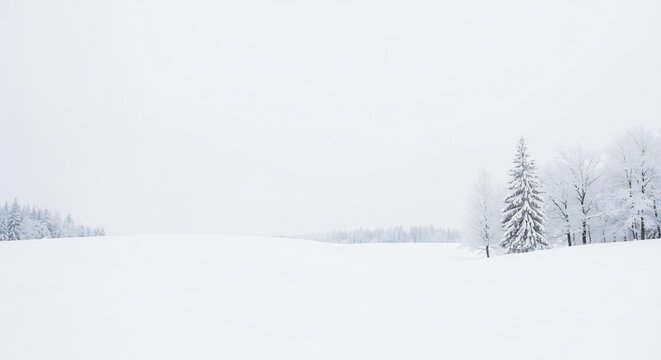 Paesaggio invernale silenzioso alberi innevati luce diffusa calma profonda. AI Generated