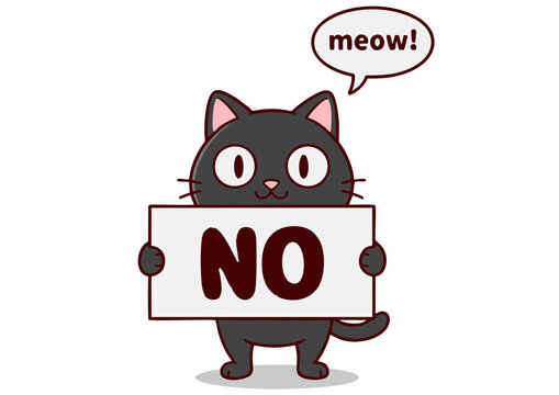 Cute Black Cat Holding a 'No' Sign Adorable Illustration of a Feline Saying No
