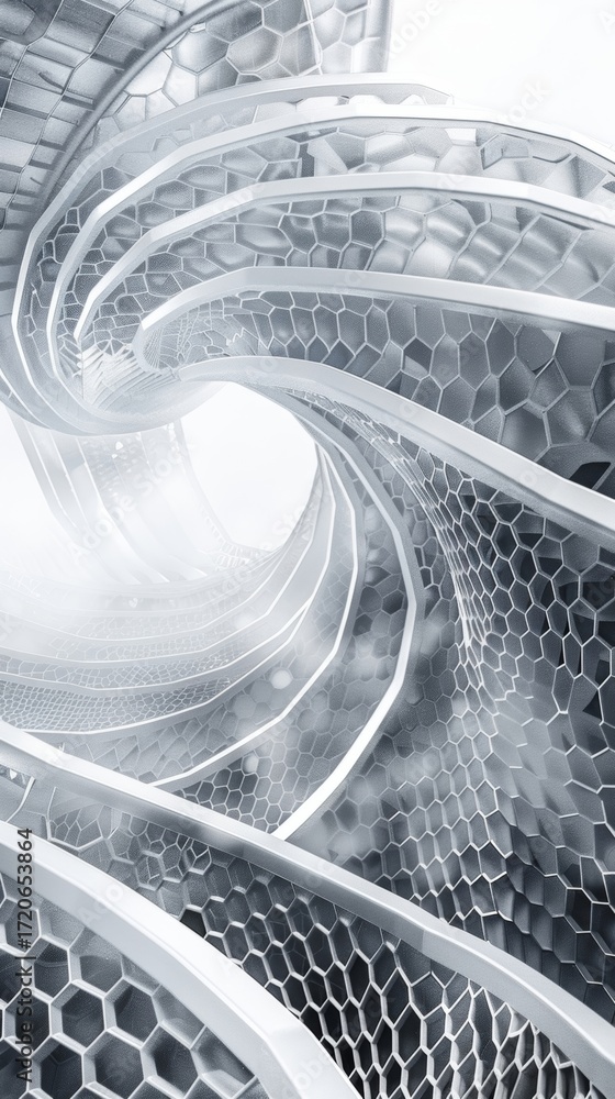 Poster an optical illusion of overlapping transparent hexagons appearing to stretch and bend as they overla