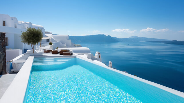Luxury swimming pool with sea view in Santorini