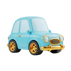 Cute blue car isolated on transparent background