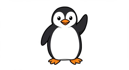 Obraz premium Pinguino allegro saluta dolcemente luce soffice sfondo bianco. AI Generated