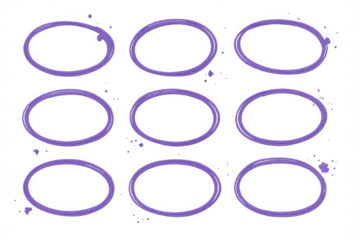 Purple marker highlighting ovals set. Hand-drawn doodle frames for emphasizing text or elements on transparent background