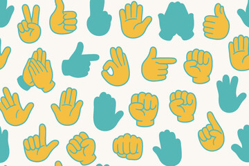 Colorful Hand Gestures Pattern in Bright Pastel Colors for Creative and Fun Design