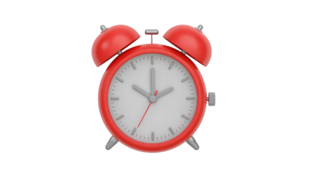 Red Classic Alarm Clock with Twin Bells on Transparent Background