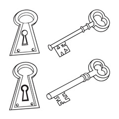 Illustration isolated on white background showcasing a key and keyhole, symbolizing security, access, mystery, and the unlocking of opportunities and solutions
