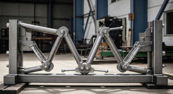 Metal Structure Industrial Steel Mechanism with Hinges in Workshop