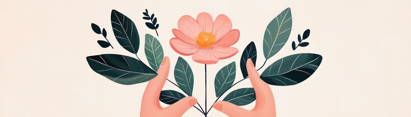 A hand gently holds a blooming flower, symbolizing care and connection to nature.
