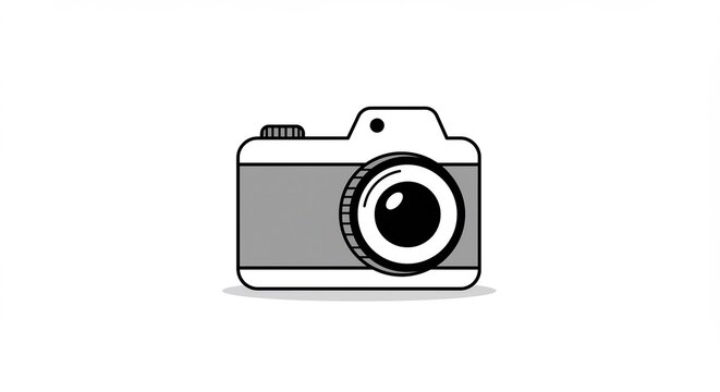 Fotocamera stilizzata luce morbida sfondo bianco design minimalista. AI Generated