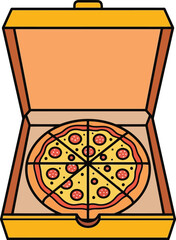 Delicious pepperoni pizza freshly delivered in open cardboard box delicious food italian cuisine meal ready to eat vector