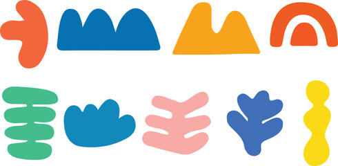 Abstract Organic Shapes In Bright Colors On White Background colorful